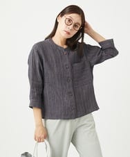 NGBGA21330 GIANNI LO GIUDICE(ジャンニ ロ ジュディチェ) [洗える]リネンストライプシャツブラウス ダークグレー