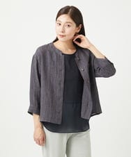 NGBGA21330 GIANNI LO GIUDICE(ジャンニ ロ ジュディチェ) [洗える]リネンストライプシャツブラウス ダークグレー