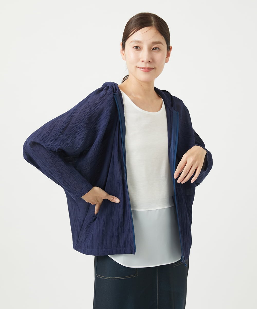 NGBGA23330 GIANNI LO GIUDICE(ジャンニ ロ ジュディチェ) [洗える]コットン楊柳ラグランスリーブフーディー ネイビー