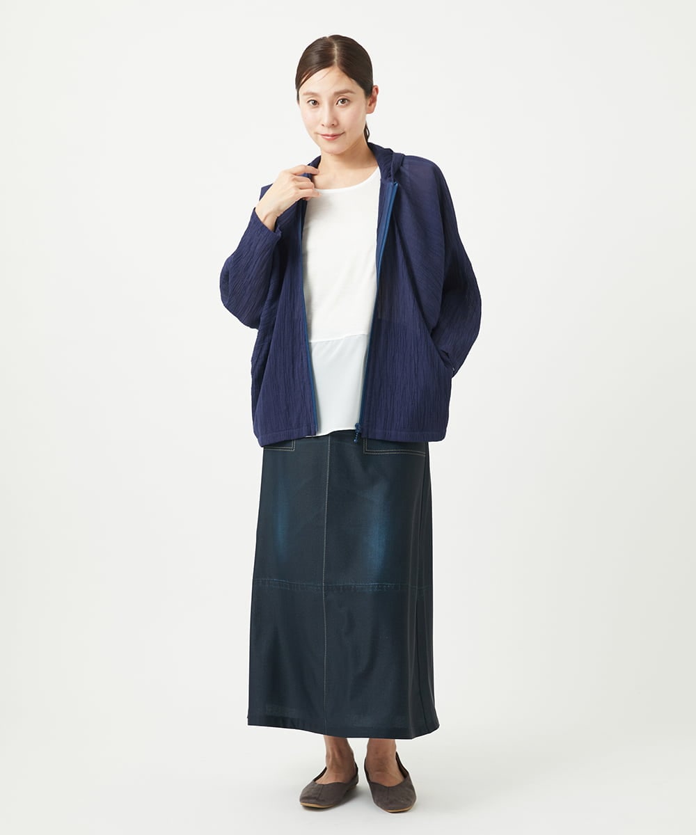 NGBGA23330 GIANNI LO GIUDICE(ジャンニ ロ ジュディチェ) [洗える]コットン楊柳ラグランスリーブフーディー ネイビー