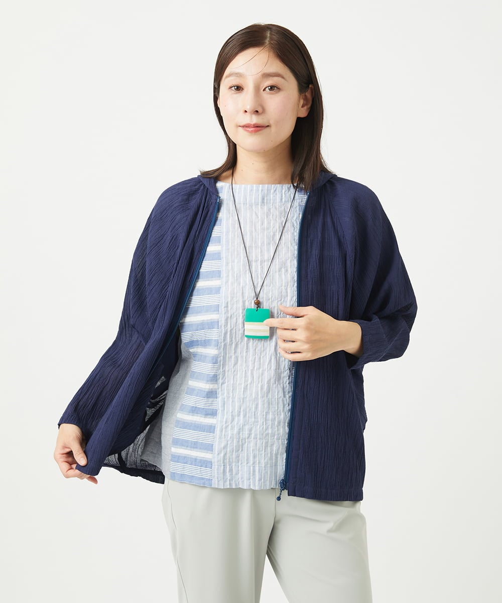 NGBGA23330 GIANNI LO GIUDICE(ジャンニ ロ ジュディチェ) [洗える]コットン楊柳ラグランスリーブフーディー ネイビー