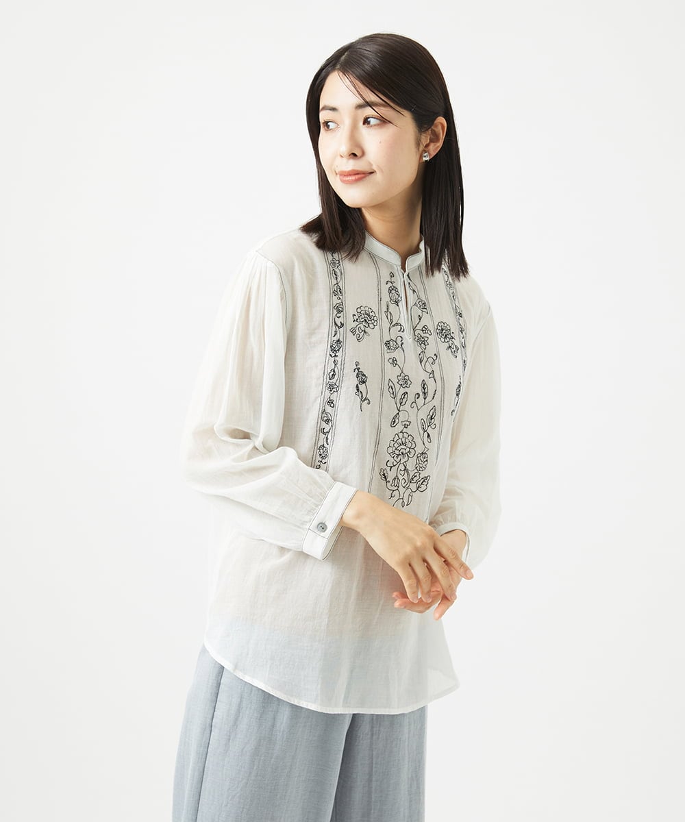 NGBGA32330 GIANNI LO GIUDICE [洗える]コットンガーゼ刺繍ブラウス