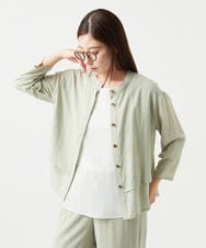 NGBGA42270 GIANNI LO GIUDICE(ジャンニ ロ ジュディチェ) [洗える]ポリエステルレーヨンプレーンウェーブシャツブラウス スモーキーグリーン