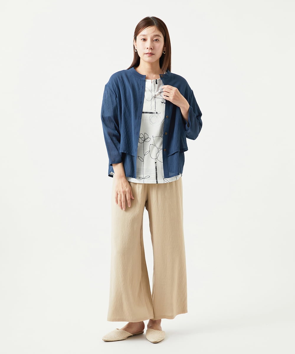 NGBGA42270 GIANNI LO GIUDICE(ジャンニ ロ ジュディチェ) [洗える]ポリエステルレーヨンプレーンウェーブシャツブラウス ネイビー