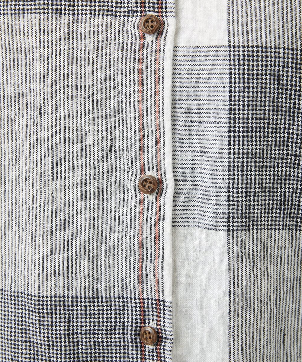 NGBGB54390 GIANNI LO GIUDICE(ジャンニ ロ ジュディチェ) [洗える]リネンチェックロングシャツブラウス ブラック☓ホワイト