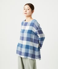 NGBGC26300 GIANNI LO GIUDICE(ジャンニ ロ ジュディチェ) [洗える]コットンリネンブロックチェックブラウス ブルー