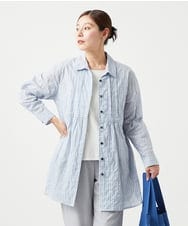 NGBGC27270 GIANNI LO GIUDICE(ジャンニ ロ ジュディチェ) [洗える]シャーリングストライプチュニックブラウス ライトブルー