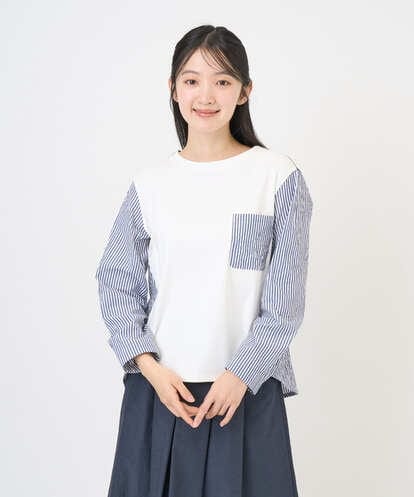 NGBGD20270  [洗える]ストライプキャッチワッシャーカットソー