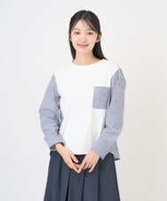 NGBGD20270 GIANNI LO GIUDICE(ジャンニ ロ ジュディチェ) [洗える]ストライプキャッチワッシャーＴブラウス ネイビー×ホワイト