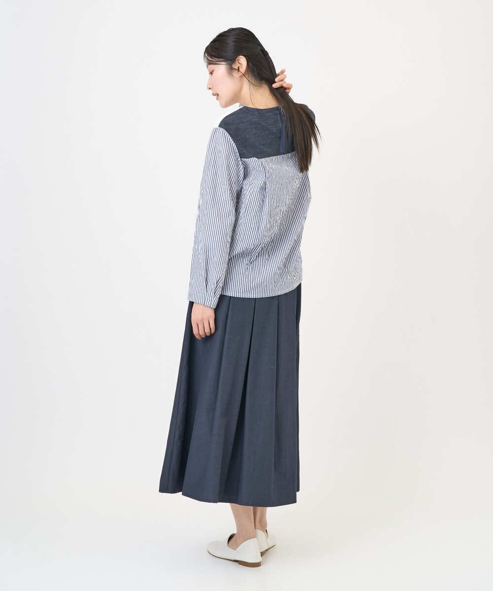 NGBGD20270 GIANNI LO GIUDICE(ジャンニ ロ ジュディチェ) [洗える]ストライプキャッチワッシャーＴブラウス ネイビー×ホワイト