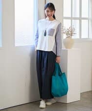 NGBGD20270 GIANNI LO GIUDICE(ジャンニ ロ ジュディチェ) [洗える]ストライプキャッチワッシャーＴブラウス ネイビー×ホワイト