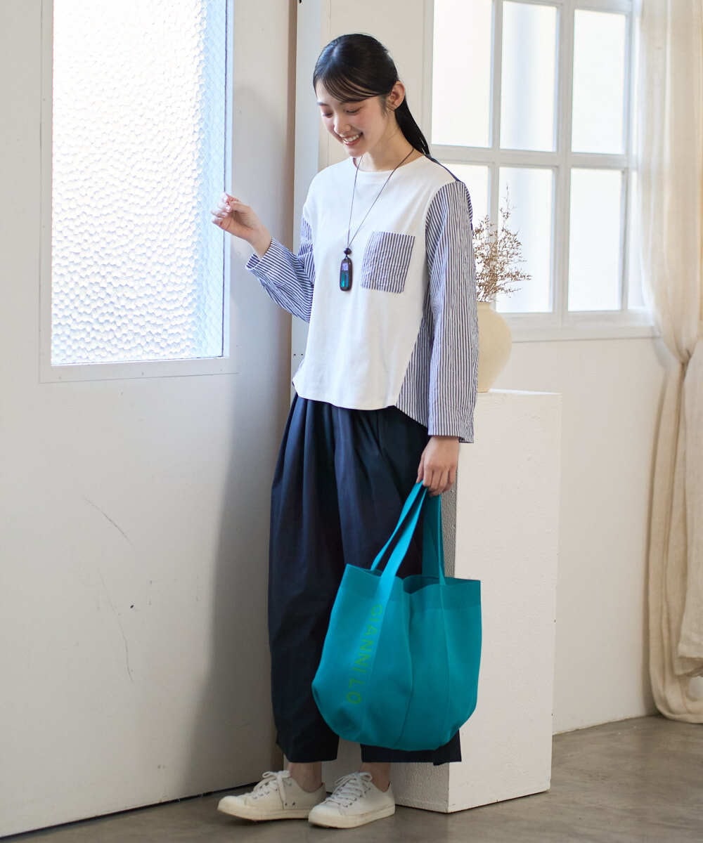 NGBGD20270 GIANNI LO GIUDICE(ジャンニ ロ ジュディチェ) [洗える]ストライプキャッチワッシャーＴブラウス ネイビー×ホワイト