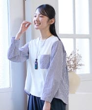 NGBGD20270 GIANNI LO GIUDICE(ジャンニ ロ ジュディチェ) [洗える]ストライプキャッチワッシャーＴブラウス ネイビー×ホワイト