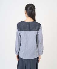 NGBGD20270 GIANNI LO GIUDICE(ジャンニ ロ ジュディチェ) [洗える]ストライプキャッチワッシャーＴブラウス ネイビー×ホワイト