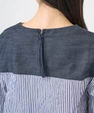 NGBGD20270 GIANNI LO GIUDICE(ジャンニ ロ ジュディチェ) [洗える]ストライプキャッチワッシャーＴブラウス ネイビー×ホワイト