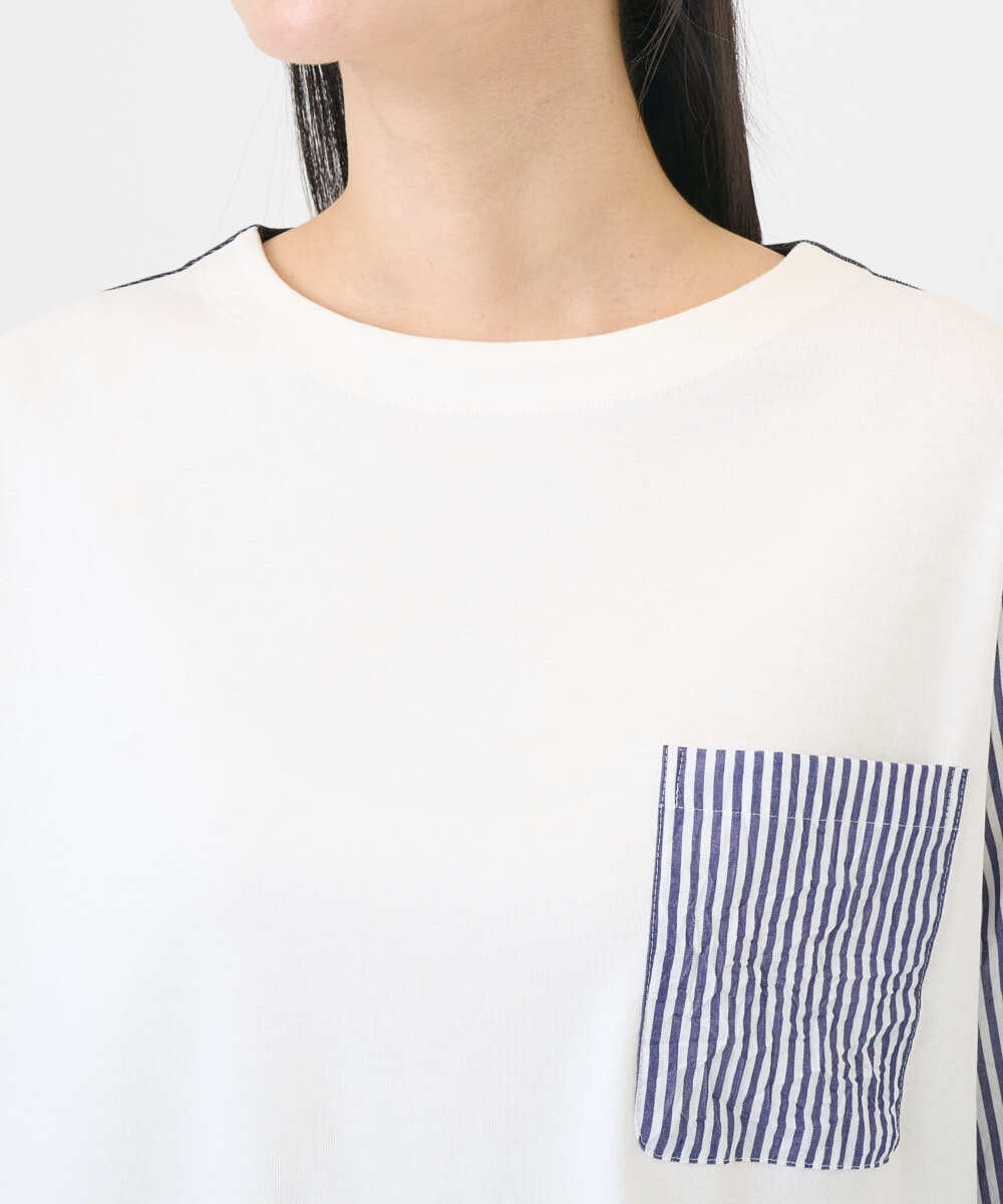 NGBGD20270 GIANNI LO GIUDICE(ジャンニ ロ ジュディチェ) [洗える]ストライプキャッチワッシャーＴブラウス ネイビー×ホワイト