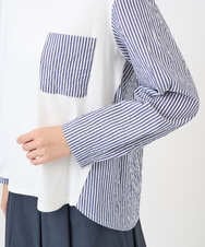 NGBGD20270 GIANNI LO GIUDICE(ジャンニ ロ ジュディチェ) [洗える]ストライプキャッチワッシャーＴブラウス ネイビー×ホワイト