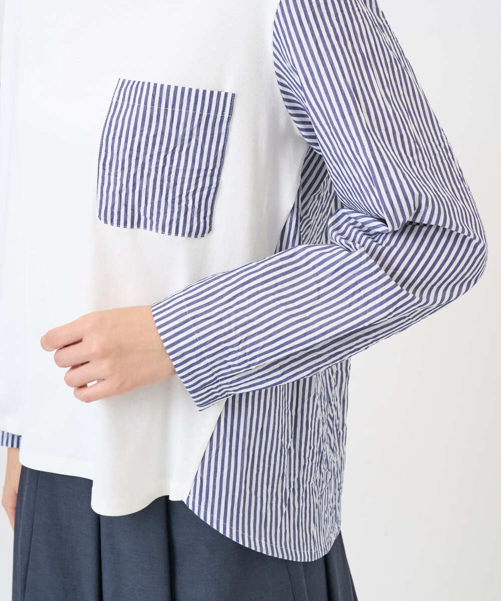 NGBGD20270 GIANNI LO GIUDICE(ジャンニ ロ ジュディチェ) [洗える]ストライプキャッチワッシャーＴブラウス ネイビー×ホワイト