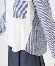 NGBGD20270 GIANNI LO GIUDICE(ジャンニ ロ ジュディチェ) [洗える]ストライプキャッチワッシャーＴブラウス ネイビー×ホワイト