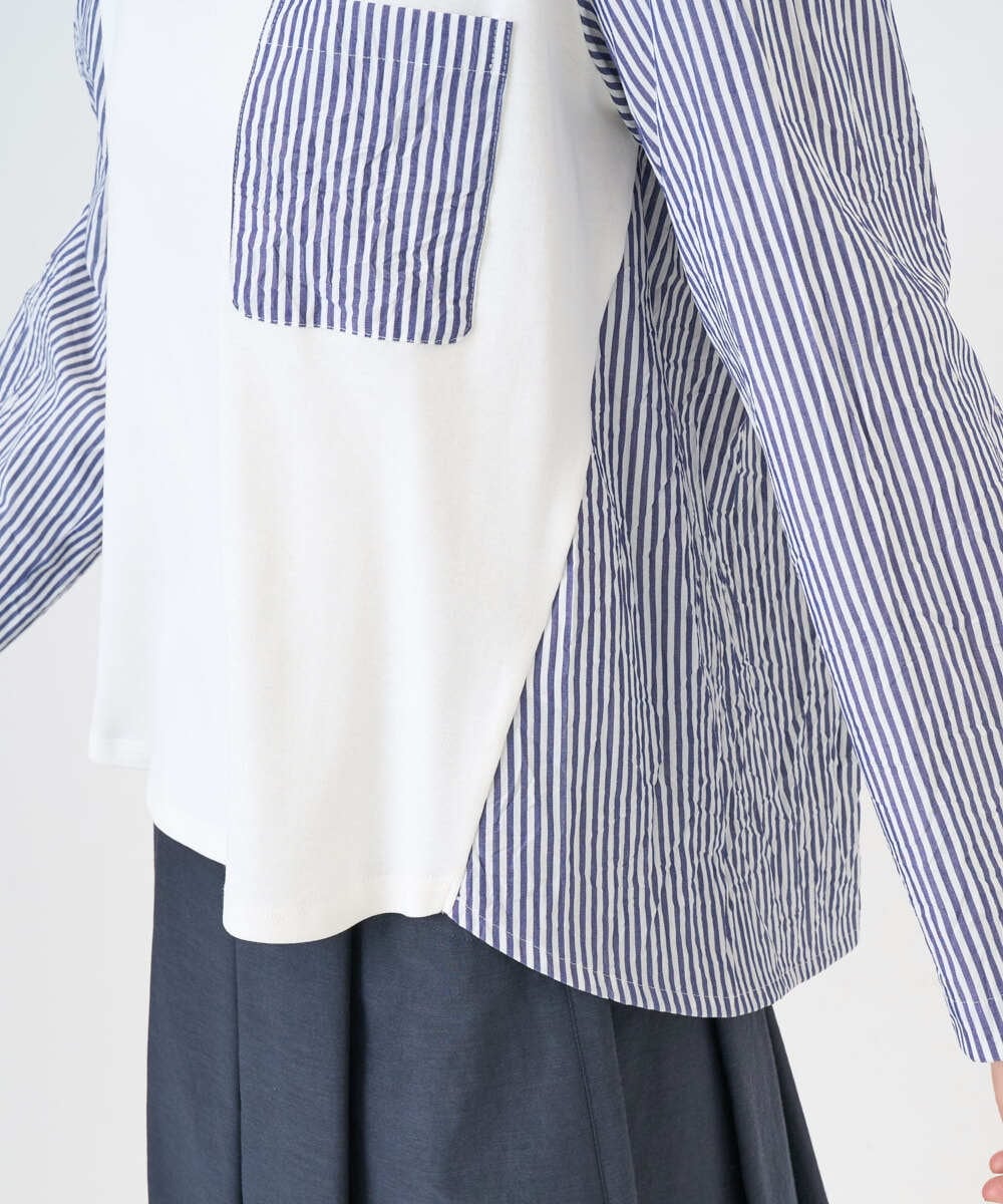 NGBGD20270 GIANNI LO GIUDICE(ジャンニ ロ ジュディチェ) [洗える]ストライプキャッチワッシャーＴブラウス ネイビー×ホワイト