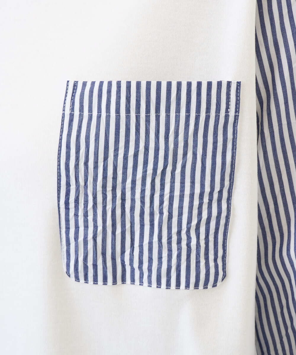 NGBGD20270 GIANNI LO GIUDICE(ジャンニ ロ ジュディチェ) [洗える]ストライプキャッチワッシャーＴブラウス ネイビー×ホワイト