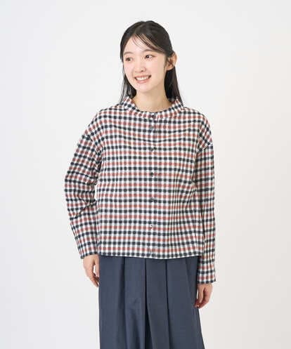 NGBGD23250 GIANNI LO GIUDICE [洗える]塩縮ギンガムプリントブラウス