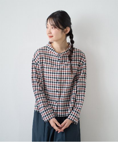 NGBGD23250 GIANNI LO GIUDICE [洗える]塩縮ギンガムプリントブラウス