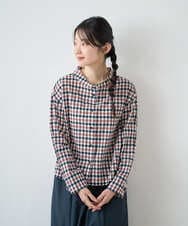 NGBGD23250 GIANNI LO GIUDICE(ジャンニ ロ ジュディチェ) [洗える]塩縮ギンガムプリントブラウス オレンジ×ネイビー