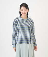 NGBGD23250 GIANNI LO GIUDICE(ジャンニ ロ ジュディチェ) [洗える]塩縮ギンガムプリントブラウス ブルー×グリーン