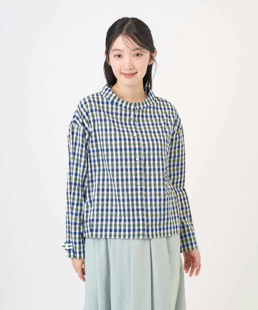 NGBGD23250 GIANNI LO GIUDICE(ジャンニ ロ ジュディチェ) [洗える]塩縮ギンガムプリントブラウス ブルー×グリーン