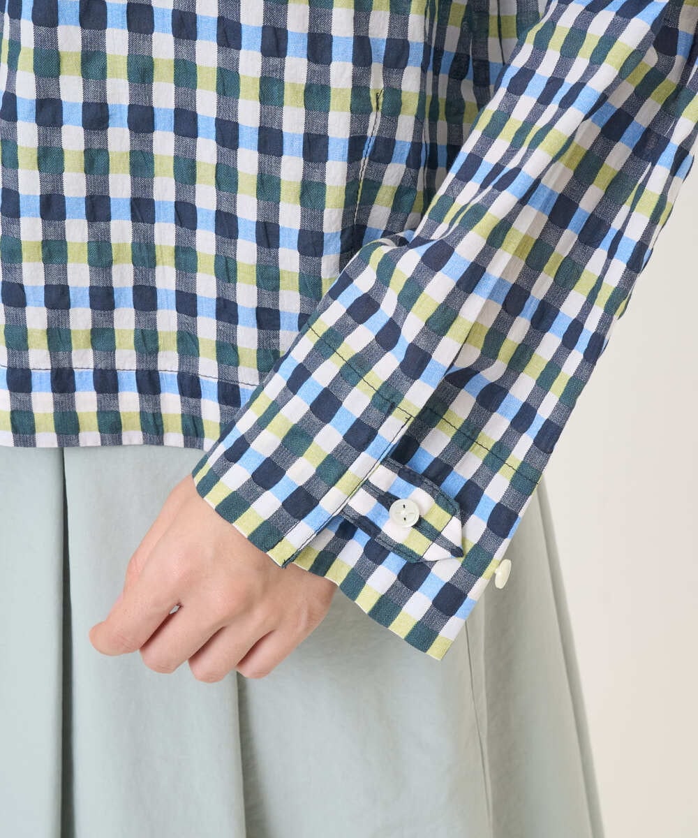 NGBGD23250 GIANNI LO GIUDICE(ジャンニ ロ ジュディチェ) [洗える]塩縮ギンガムプリントブラウス ブルー×グリーン