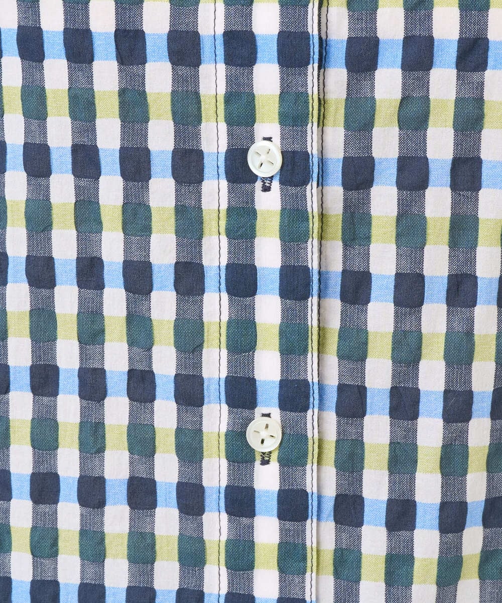 NGBGD23250 GIANNI LO GIUDICE(ジャンニ ロ ジュディチェ) [洗える]塩縮ギンガムプリントブラウス ブルー×グリーン