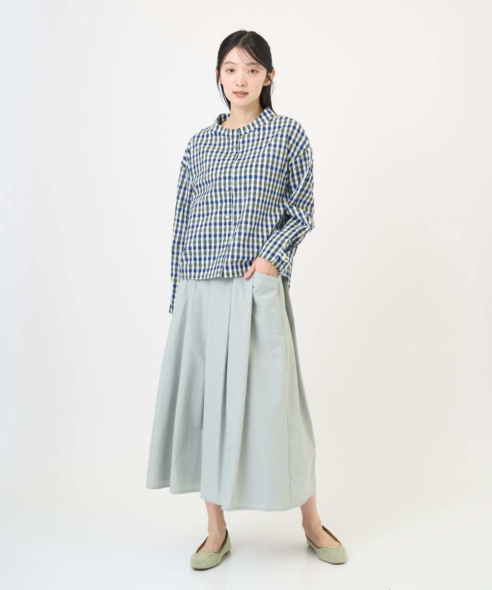 NGBGD23250 GIANNI LO GIUDICE(ジャンニ ロ ジュディチェ) [洗える]塩縮ギンガムプリントブラウス ブルー×グリーン