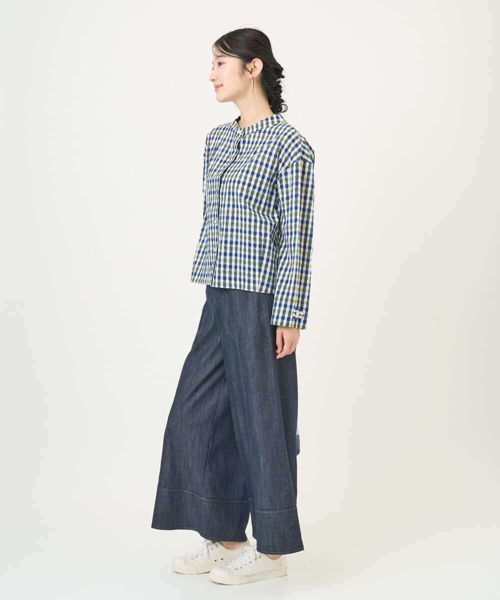 NGBGD23250 GIANNI LO GIUDICE(ジャンニ ロ ジュディチェ) [洗える]塩縮ギンガムプリントブラウス ブルー×グリーン