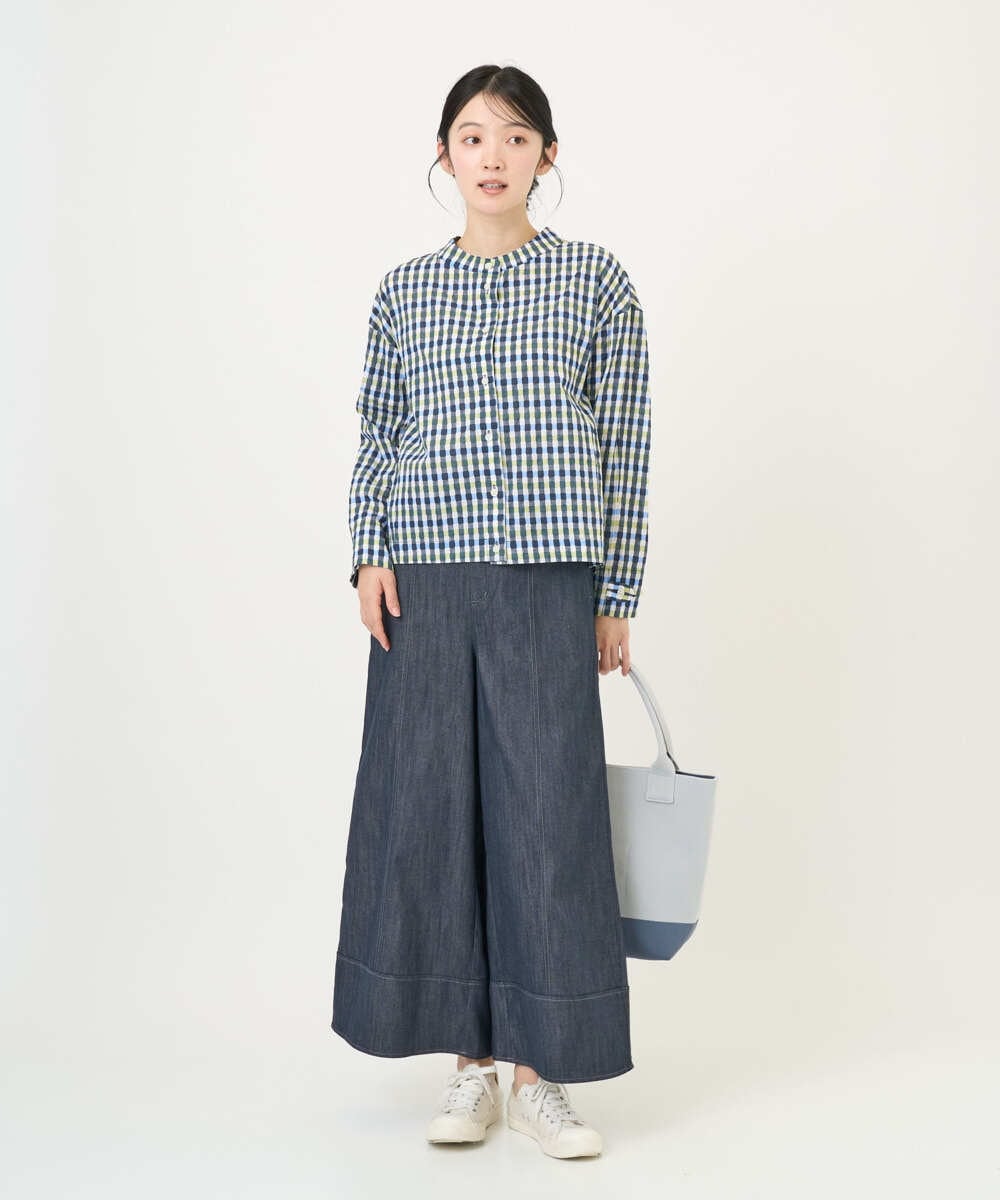 NGBGD23250 GIANNI LO GIUDICE(ジャンニ ロ ジュディチェ) [洗える]塩縮ギンガムプリントブラウス ブルー×グリーン