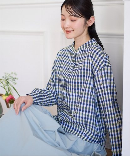 NGBGD23250 GIANNI LO GIUDICE [洗える]塩縮ギンガムプリントブラウス