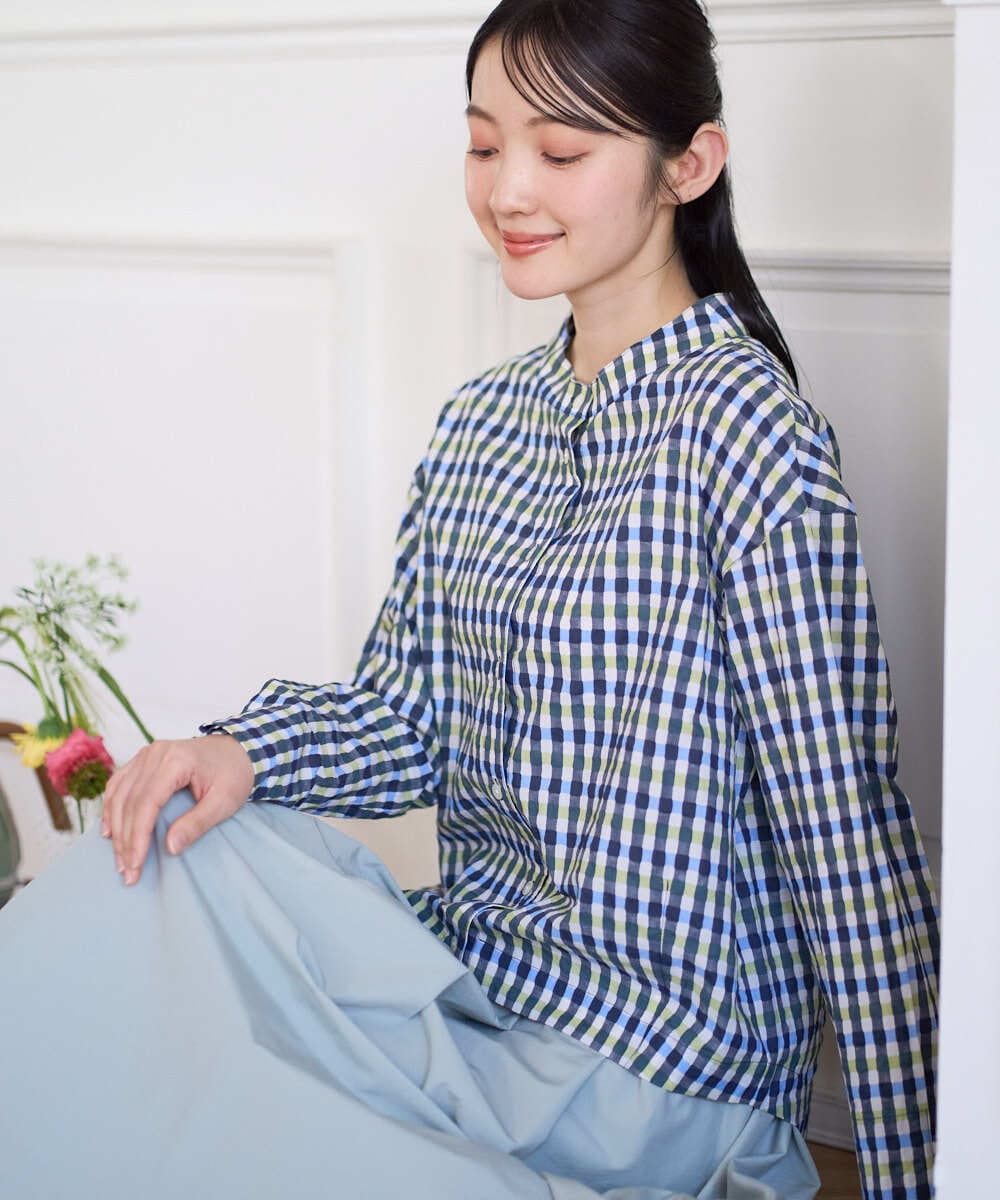 NGBGD23250 GIANNI LO GIUDICE [洗える]塩縮ギンガムプリントブラウス