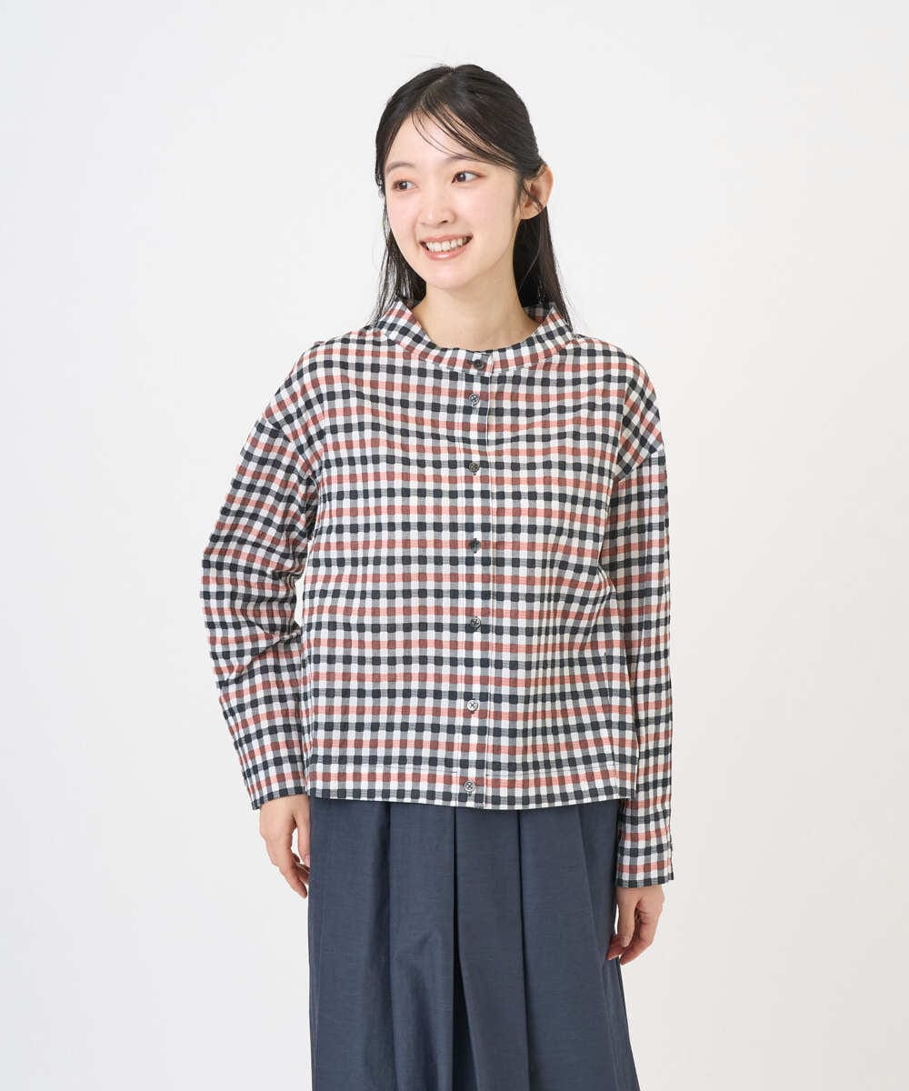 NGBGD23250 GIANNI LO GIUDICE(ジャンニ ロ ジュディチェ) [洗える]塩縮ギンガムプリントブラウス ブルー×グリーン