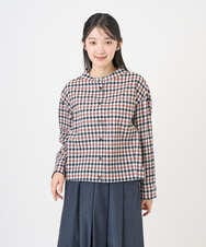 NGBGD23250 GIANNI LO GIUDICE(ジャンニ ロ ジュディチェ) [洗える]塩縮ギンガムプリントブラウス ブルー×グリーン