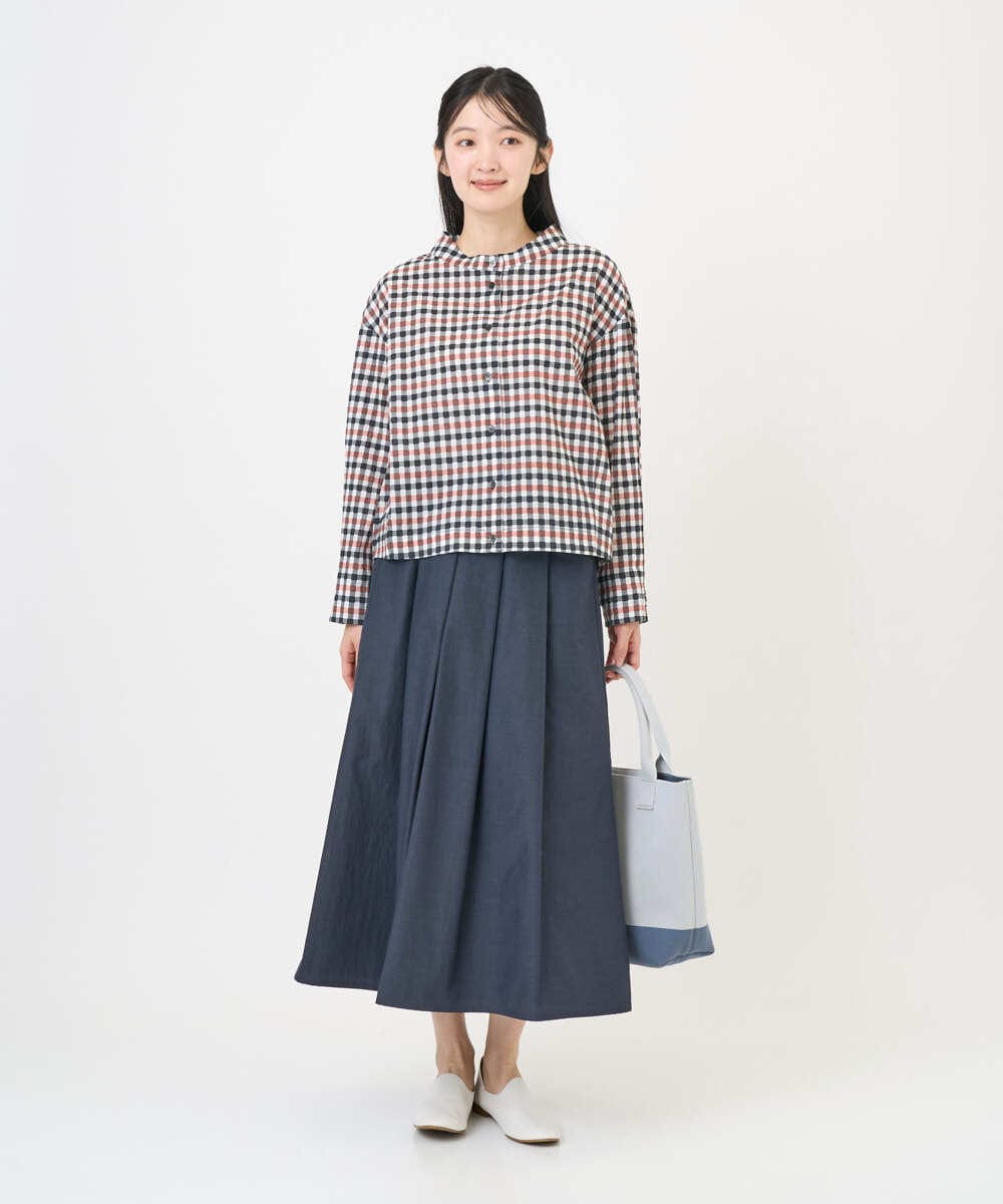 NGBGD23250 GIANNI LO GIUDICE(ジャンニ ロ ジュディチェ) [洗える]塩縮ギンガムプリントブラウス ブルー×グリーン