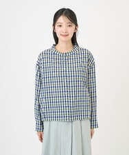 NGBGD23250 GIANNI LO GIUDICE(ジャンニ ロ ジュディチェ) [洗える]塩縮ギンガムプリントブラウス ブルー×グリーン