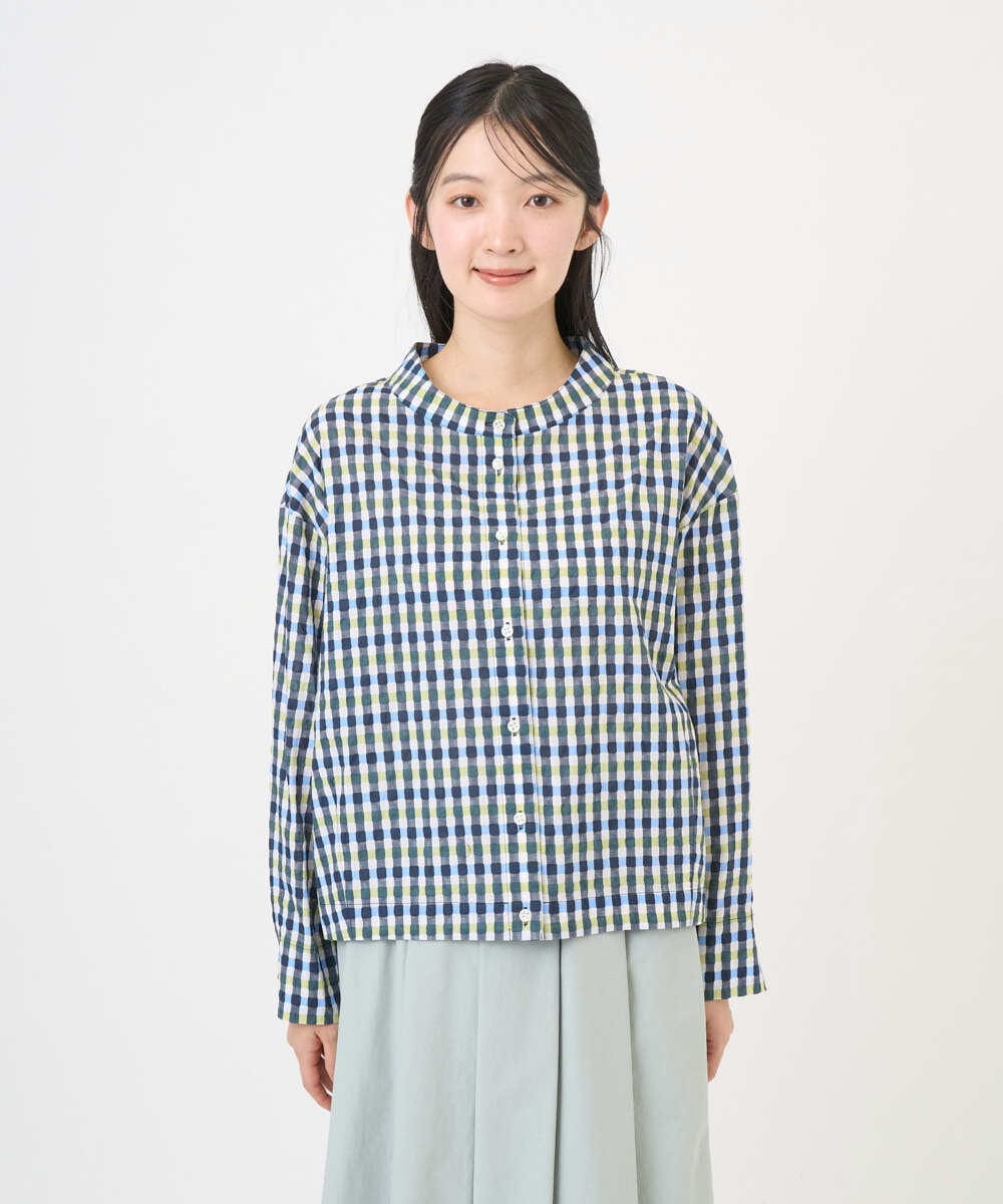 NGBGD23250 GIANNI LO GIUDICE(ジャンニ ロ ジュディチェ) [洗える]塩縮ギンガムプリントブラウス ブルー×グリーン