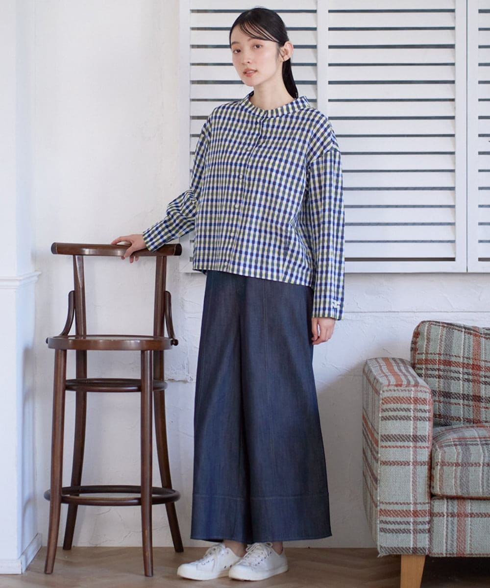 NGBGD23250 GIANNI LO GIUDICE(ジャンニ ロ ジュディチェ) [洗える]塩縮ギンガムプリントブラウス ブルー×グリーン