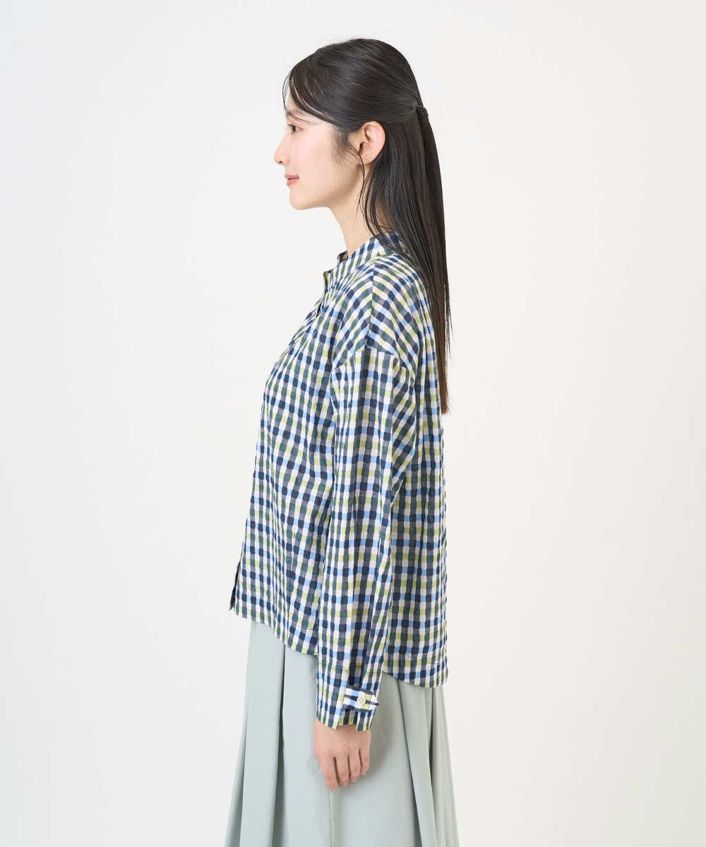 NGBGD23250 GIANNI LO GIUDICE(ジャンニ ロ ジュディチェ) [洗える]塩縮ギンガムプリントブラウス ブルー×グリーン