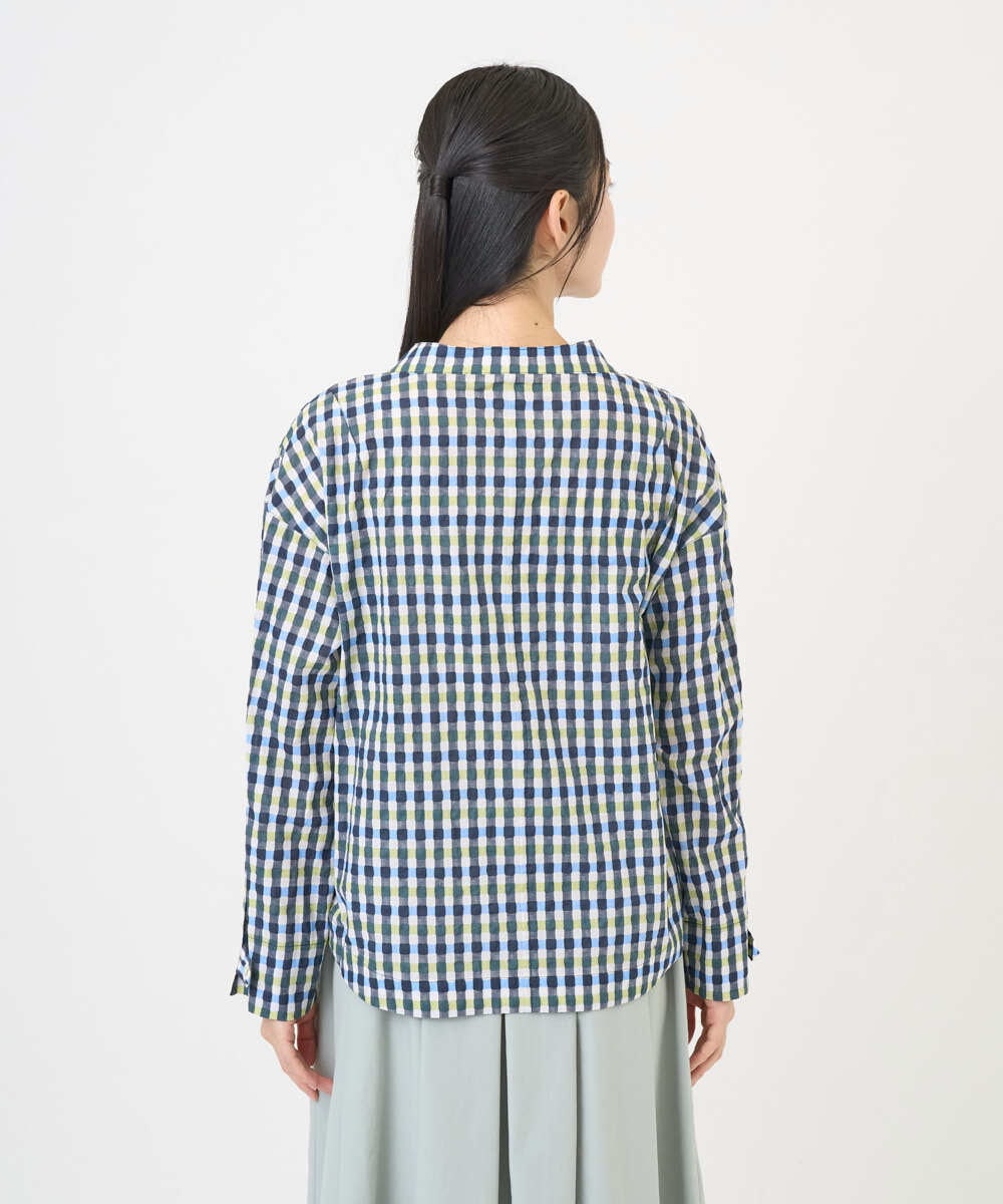 NGBGD23250 GIANNI LO GIUDICE(ジャンニ ロ ジュディチェ) [洗える]塩縮ギンガムプリントブラウス ブルー×グリーン