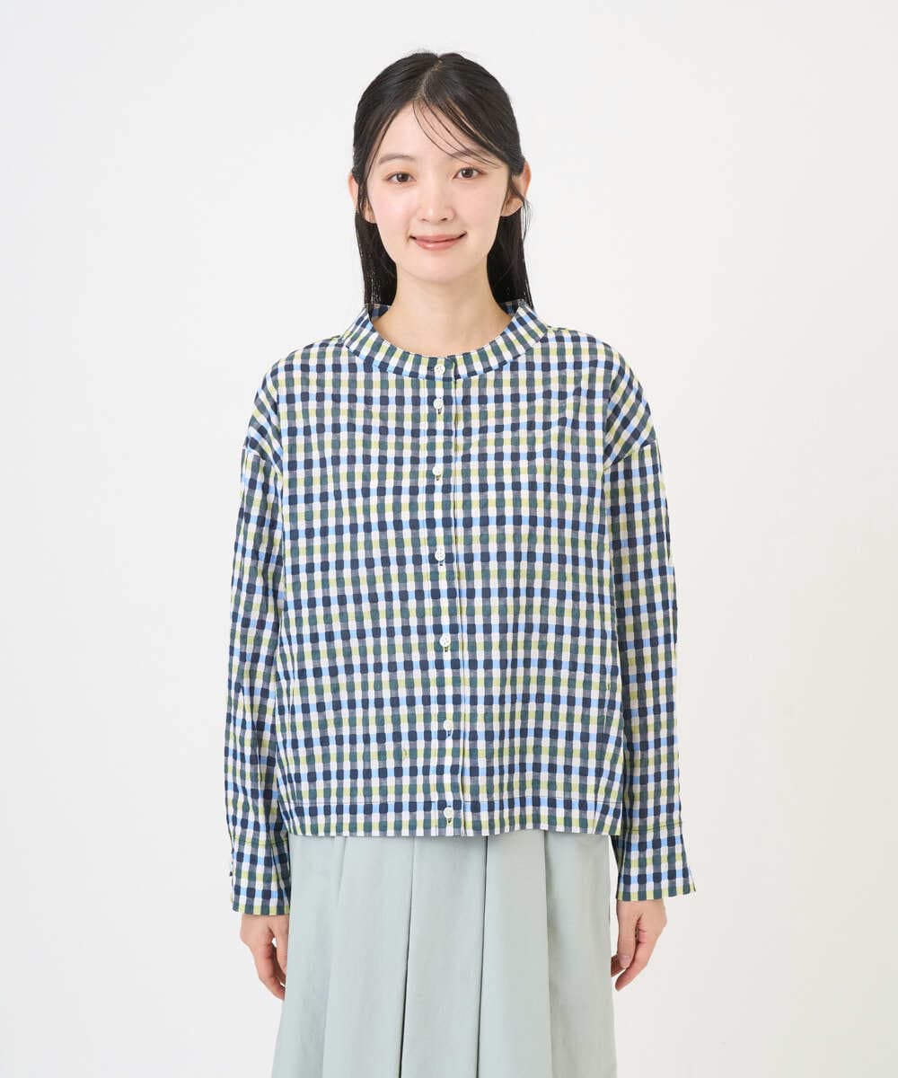 NGBGD23250 GIANNI LO GIUDICE(ジャンニ ロ ジュディチェ) [洗える]塩縮ギンガムプリントブラウス ブルー×グリーン