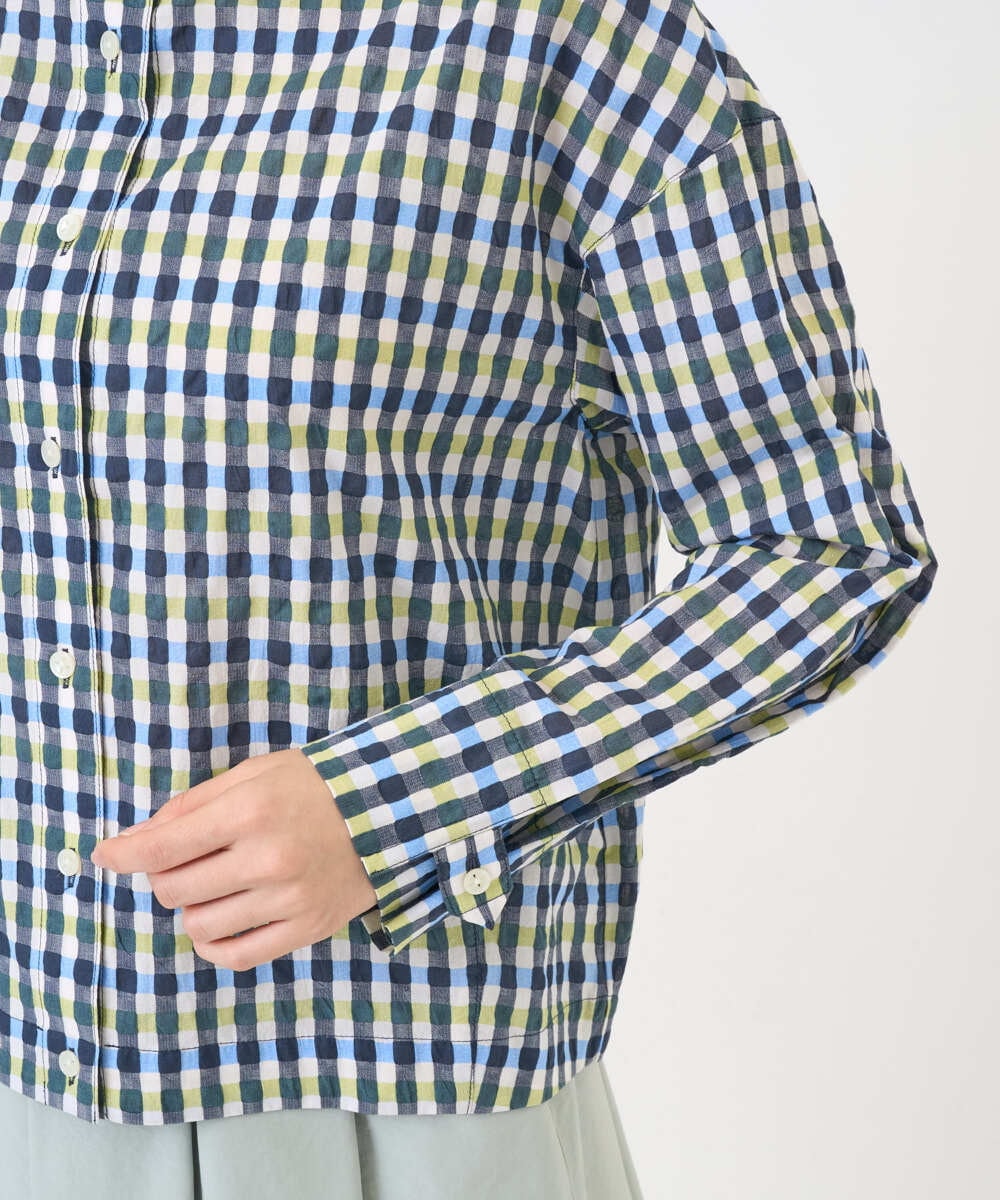 NGBGD23250 GIANNI LO GIUDICE(ジャンニ ロ ジュディチェ) [洗える]塩縮ギンガムプリントブラウス ブルー×グリーン