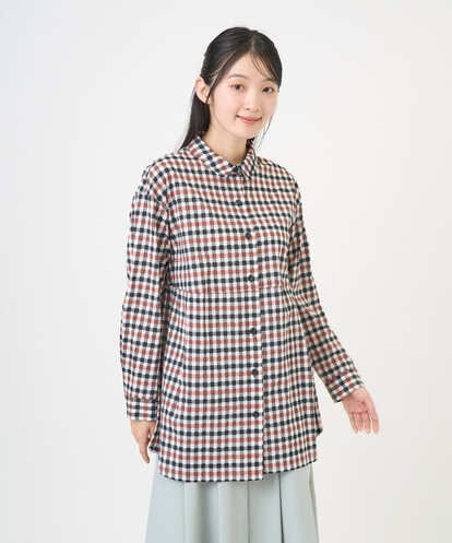 NGBGD24270 GIANNI LO GIUDICE [洗える]塩縮ギンガムプリントチュニックブラウス