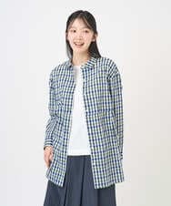 NGBGD24270 GIANNI LO GIUDICE(ジャンニ ロ ジュディチェ) [洗える]塩縮ギンガムプリントチュニックブラウス ブルー×グリーン