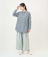 NGBGD24270 GIANNI LO GIUDICE(ジャンニ ロ ジュディチェ) [洗える]塩縮ギンガムプリントチュニックブラウス ブルー×グリーン